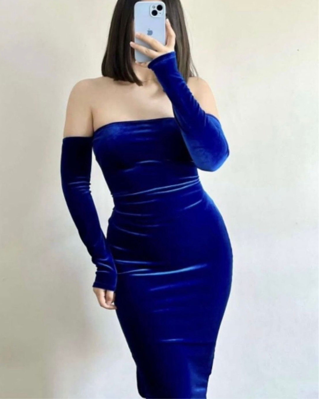 Robe Fourreau en Velours Bleu Électrique