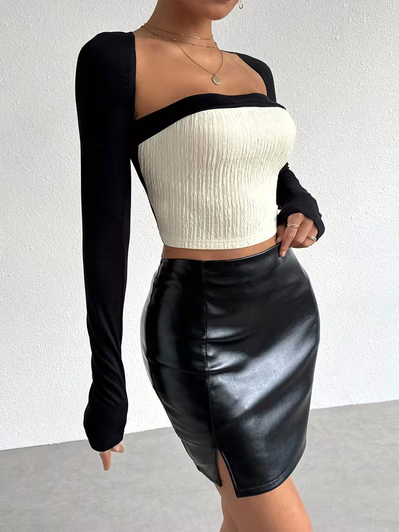 Top extensible sexy à manches longues