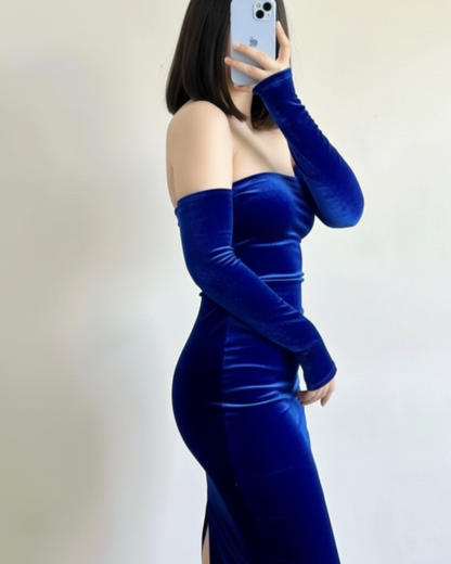 Robe Fourreau en Velours Bleu Électrique