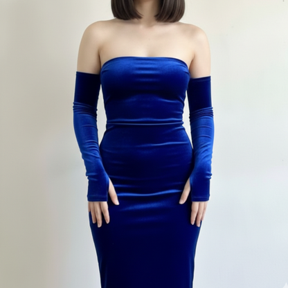 Robe Fourreau en Velours Bleu Électrique