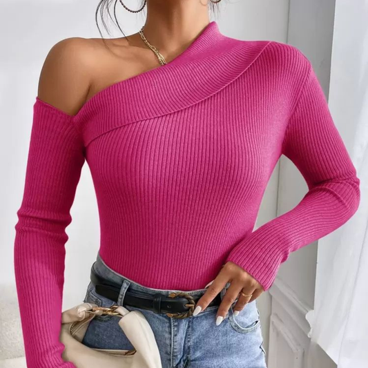 Pull rose à épaules dénudées
