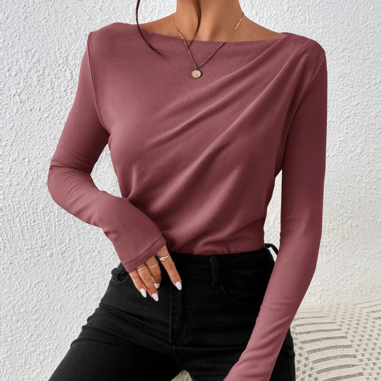 Top froncé à col bateau Frenchy