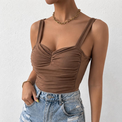 Top débardeur froncé marron