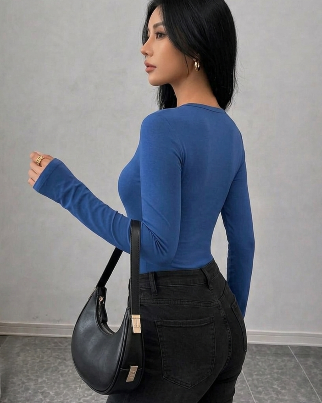 Top Ajusté à Encolure Asymétrique – Bleu Royal