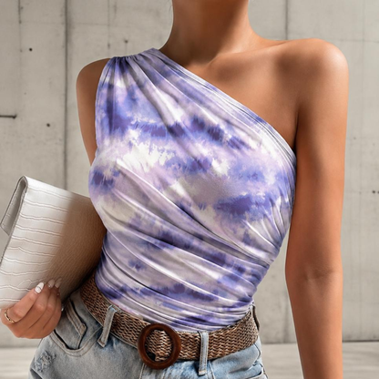 Blouse asymétrique à imprimé tie-dye violet
