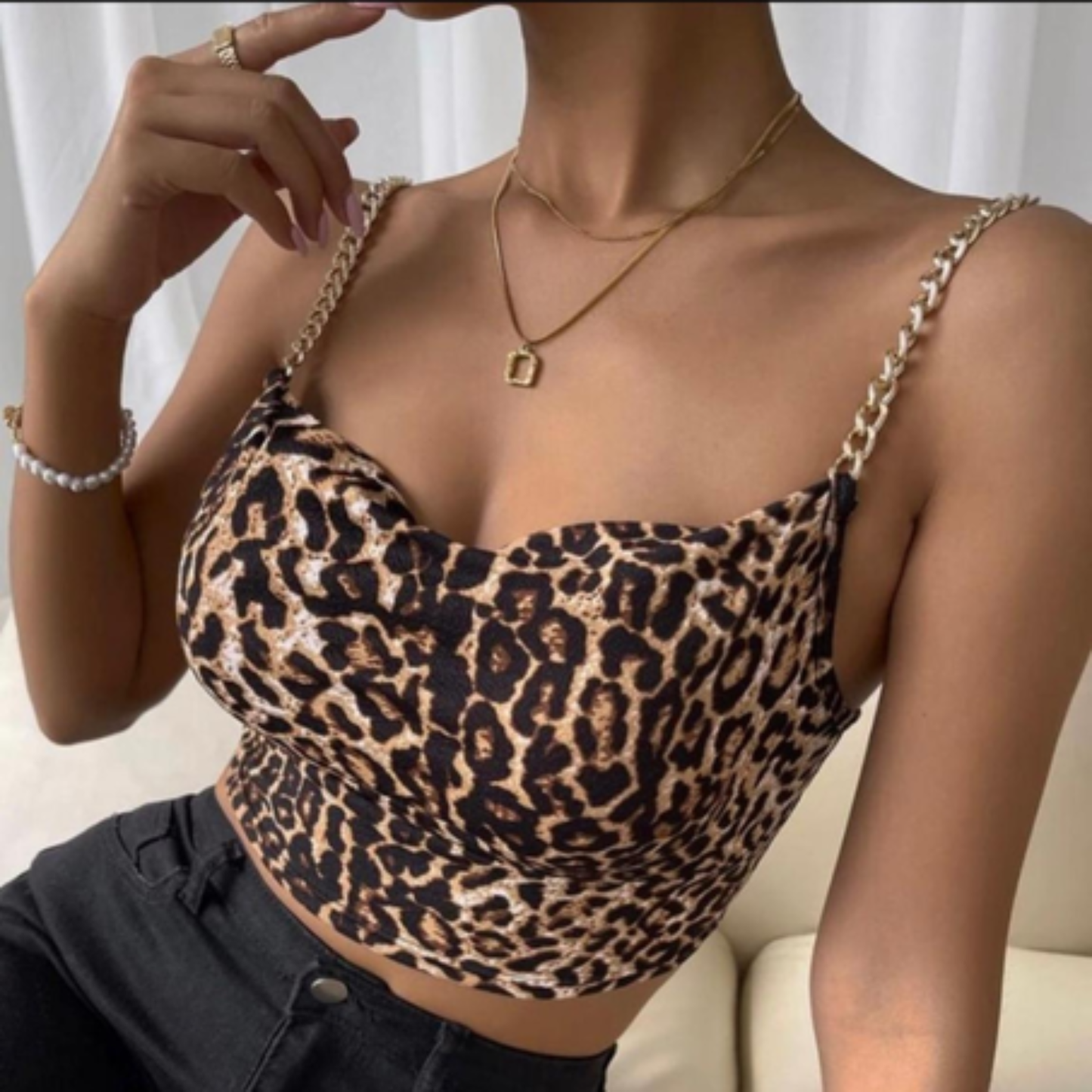 Top court débardeur à imprimé léopard