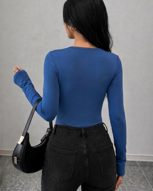 Top Ajusté à Encolure Asymétrique – Bleu Royal