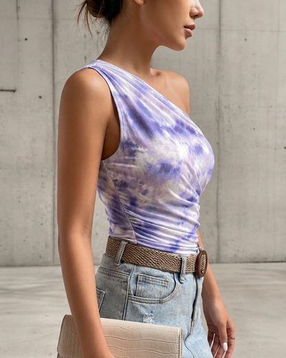 Blouse asymétrique à imprimé tie-dye violet