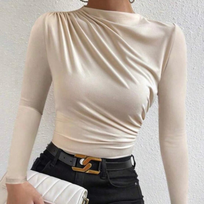 Top crémeux slim uni froncé