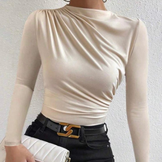 Top crémeux slim uni froncé