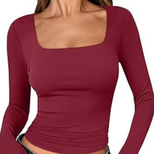 Top court à manches longues doublé rouge