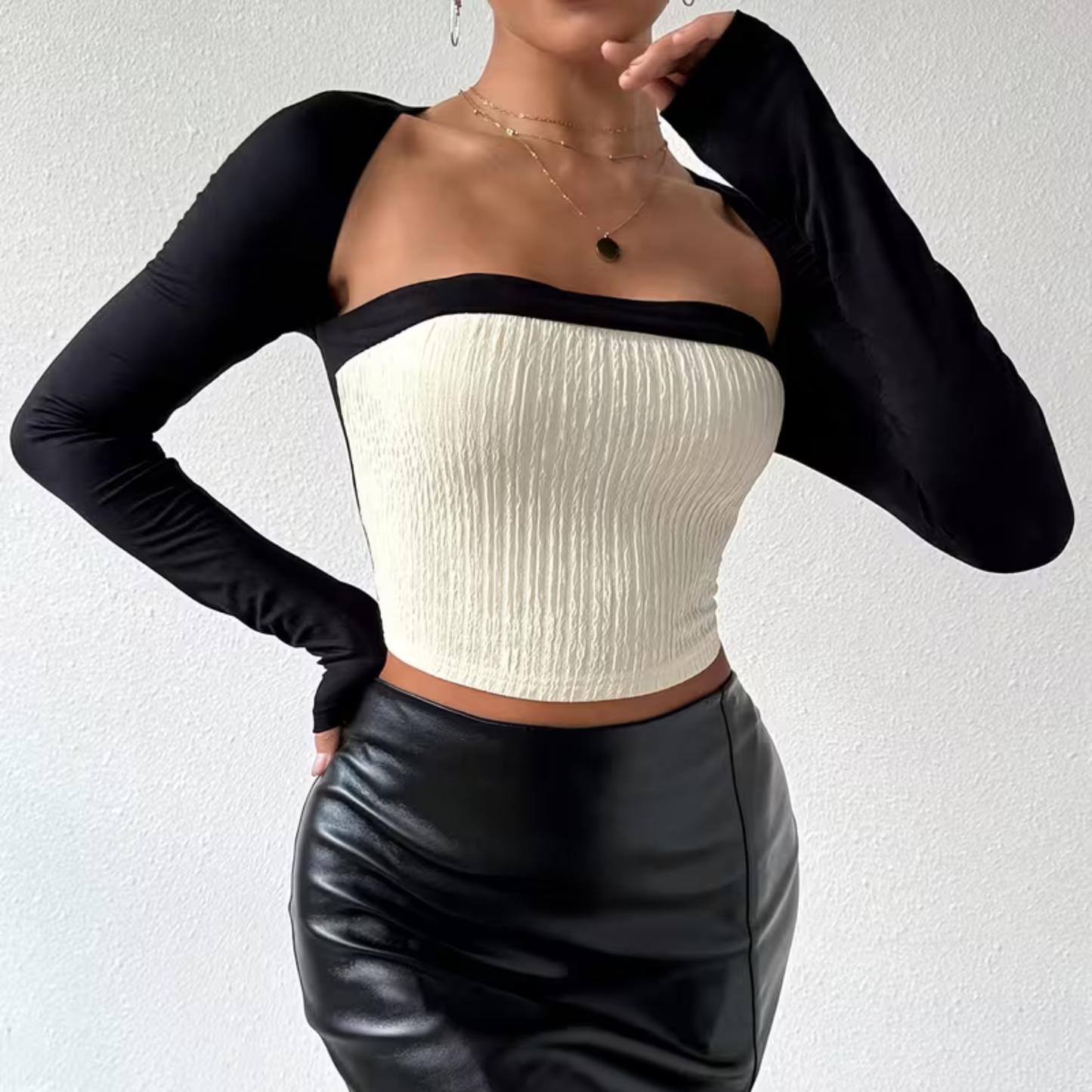 Top extensible sexy à manches longues