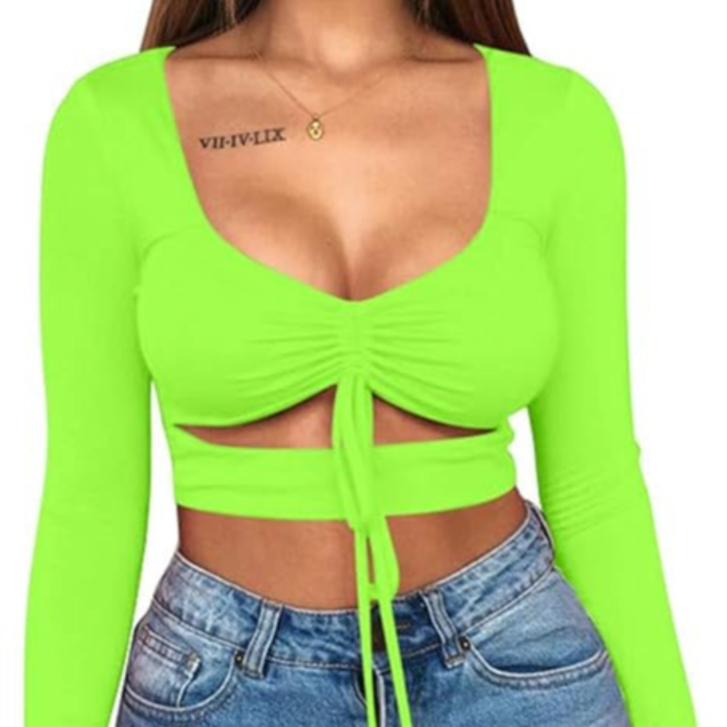 Top vert neon court à manches