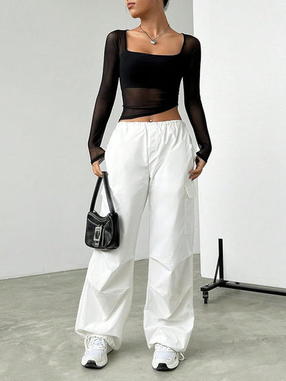 Top Noir Court À Encolure Carrée