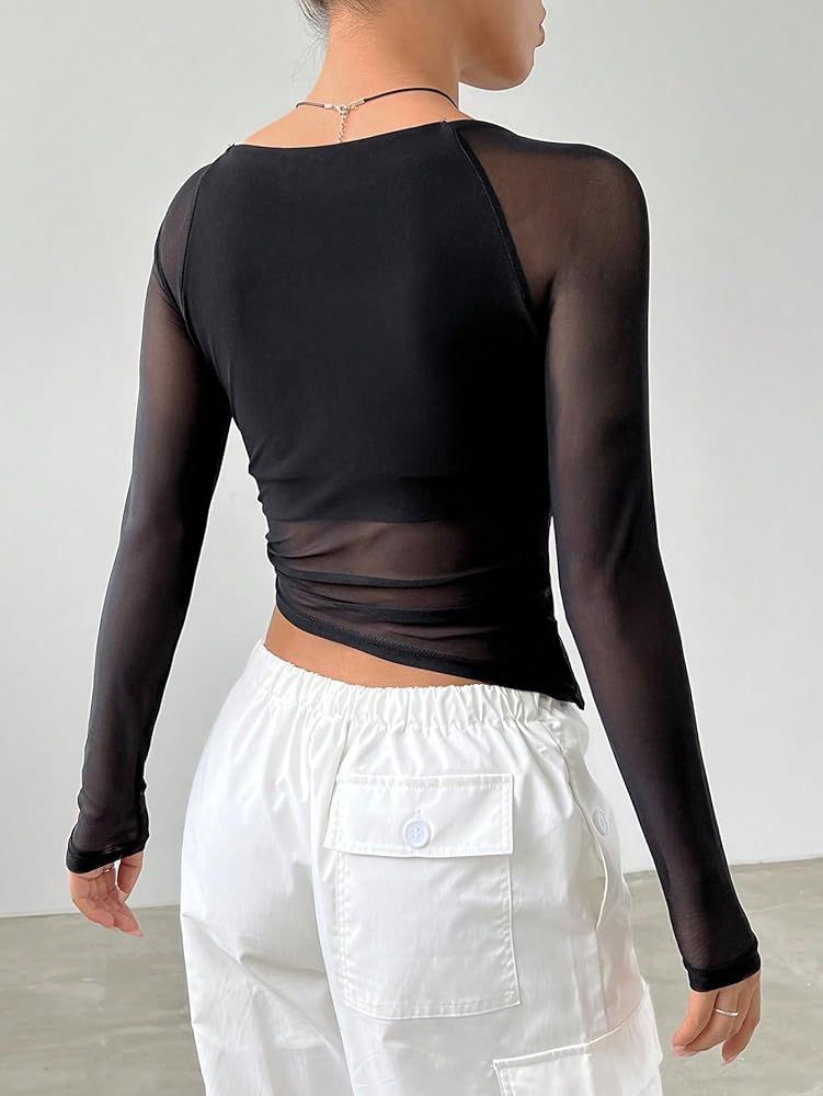 Top Noir Court À Encolure Carrée