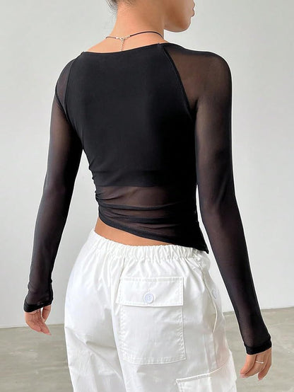 Top Noir Court À Encolure Carrée