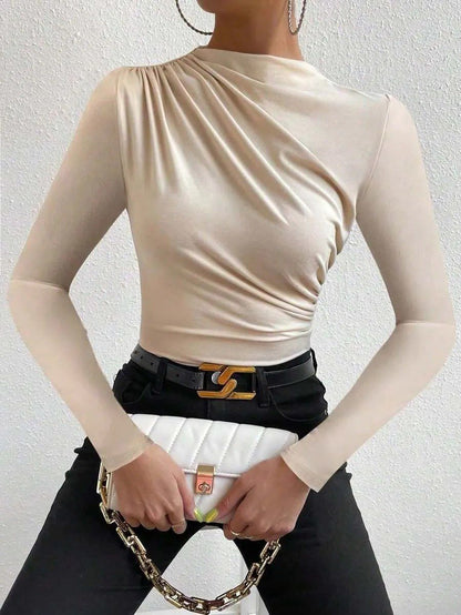 Top crémeux slim uni froncé