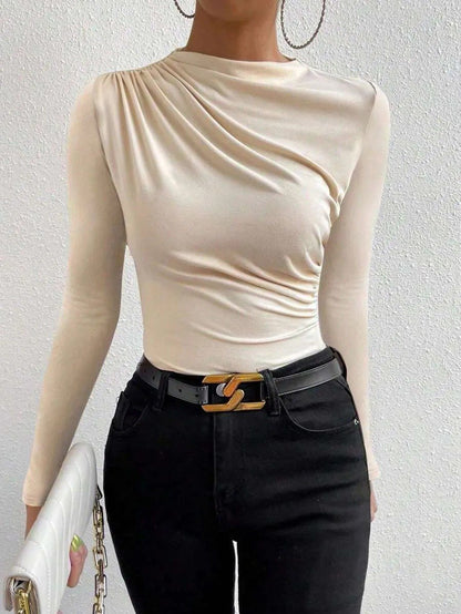 Top crémeux slim uni froncé