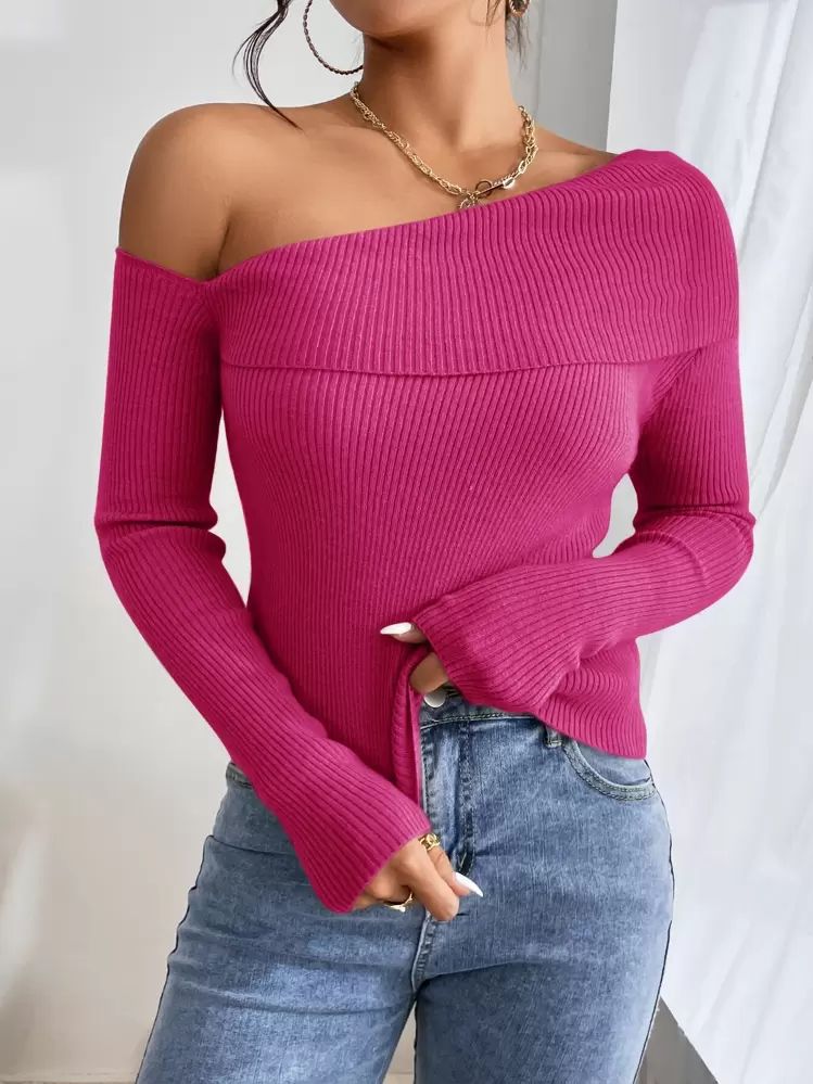 Pull rose à épaules dénudées