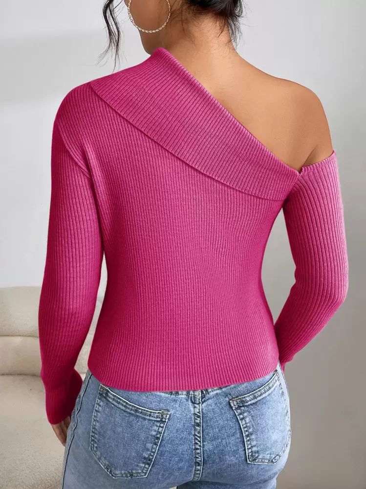 Pull rose à épaules dénudées