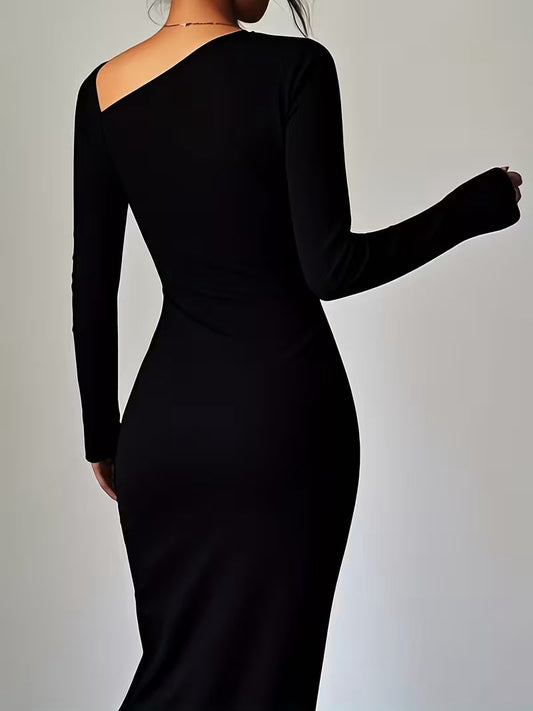 Robe longue à manches longues en maille